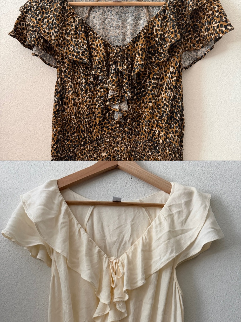 Old Navy Leopard Print and Cream Ruffled V-Neck Blouse (includes 2 tops)